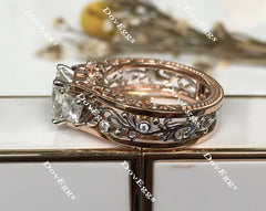 Mi amore eterno Julieann T princess hard engraved vintage moissanite ring hollow out band
