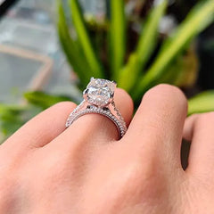 Doveggs elongated cushion sterling silver hidden halo moissanite engagement ring