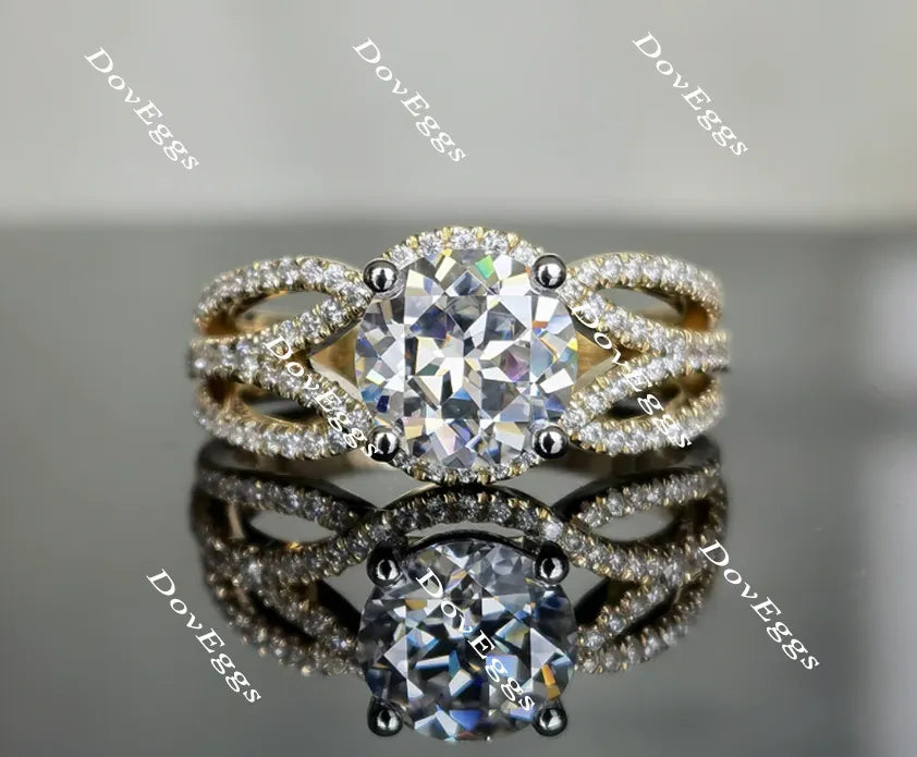 Doveggs round pave moissanite engagement ring with cris cross band