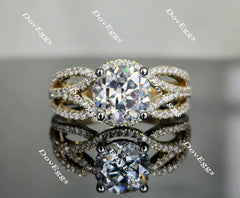 Doveggs round pave moissanite engagement ring with cris cross band