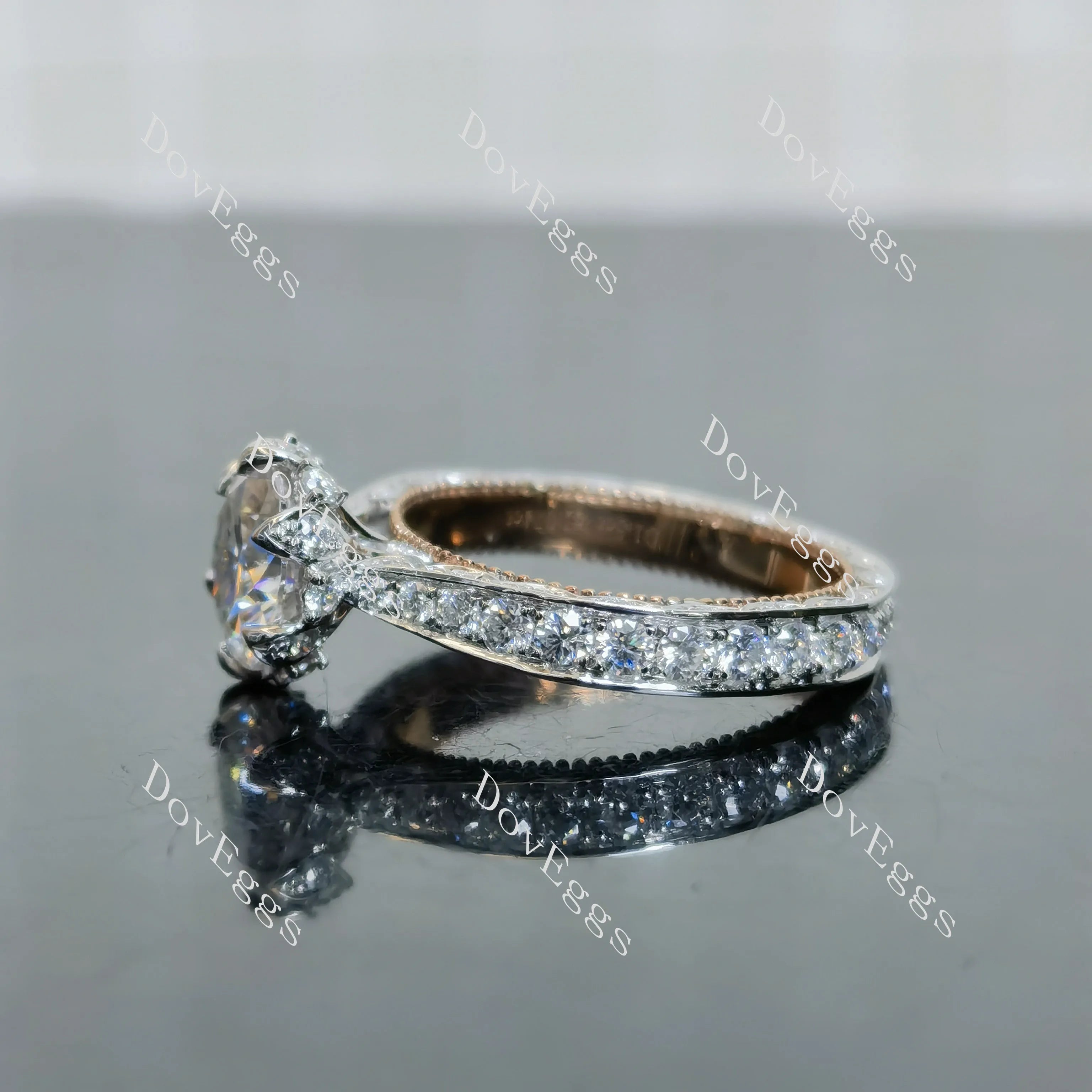 (size 6) Doveggs sterling silver & plated with yellow gold 1.5ct round moissanite engagement ring