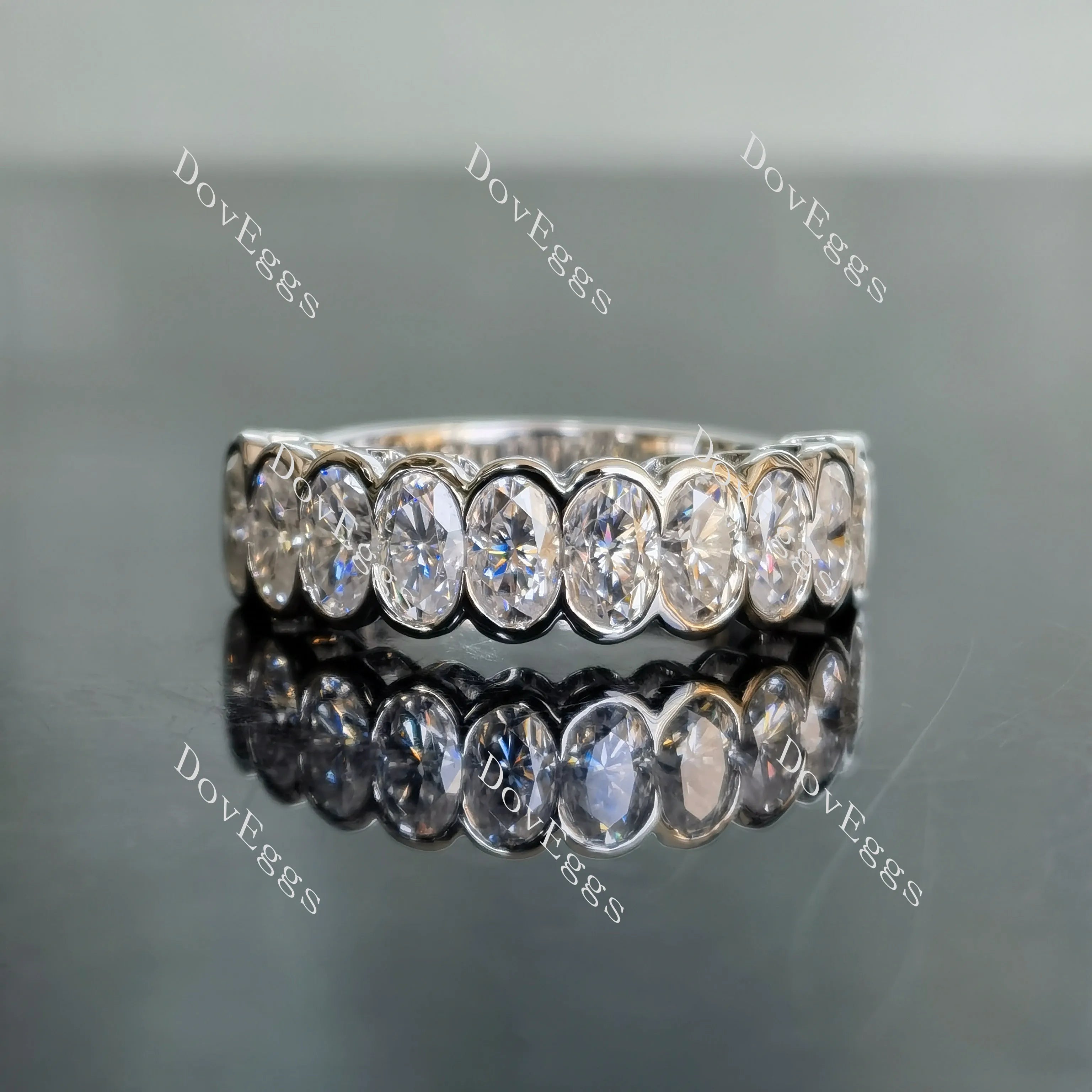 Harmony oval bezel 10 stones moissanite/lab grown diamond wedding band-3.5mm band width