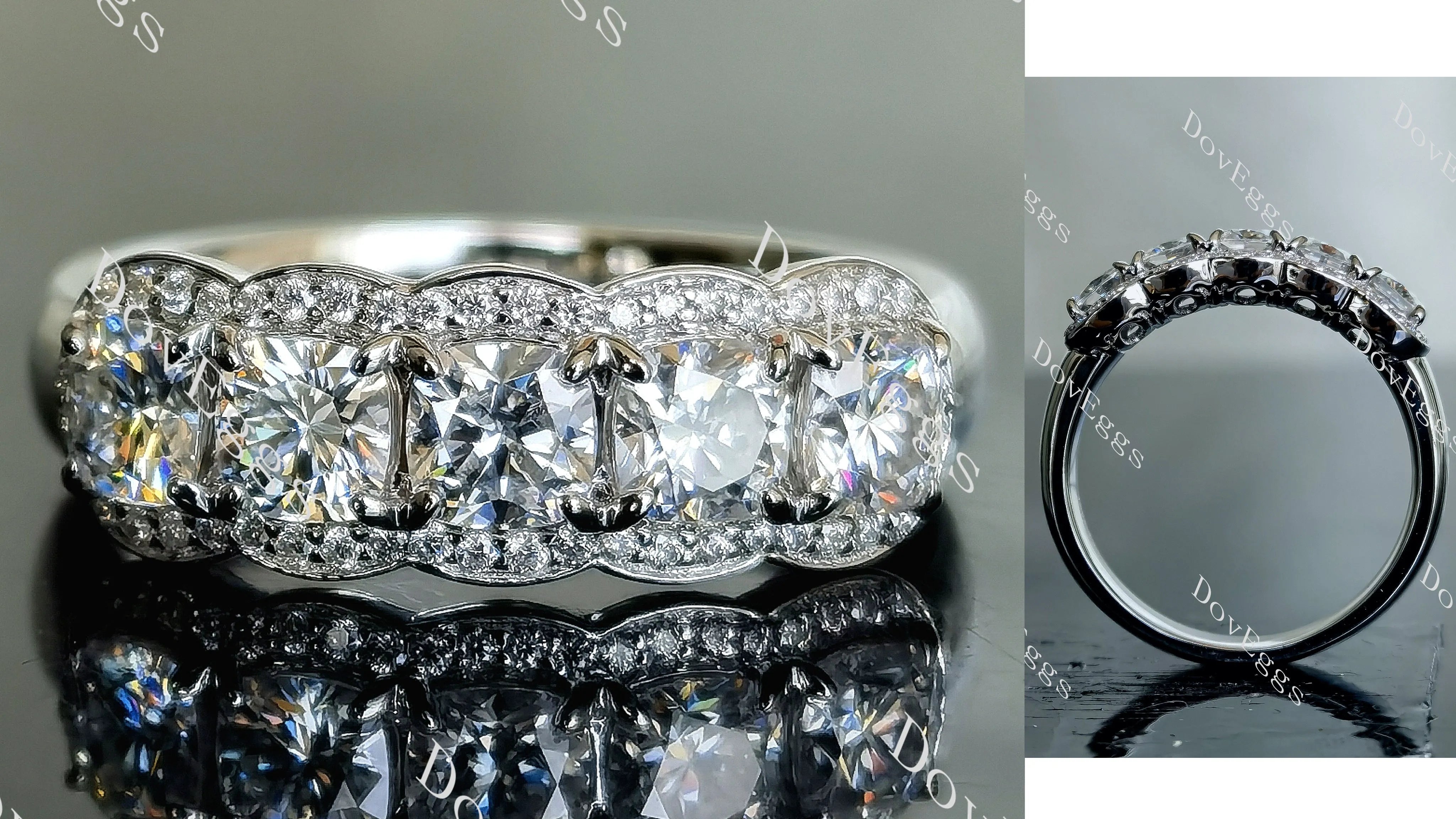 Doveggs five stones cushion/princess moissanite/Lab grown diamond wedding band-4.0mm band width