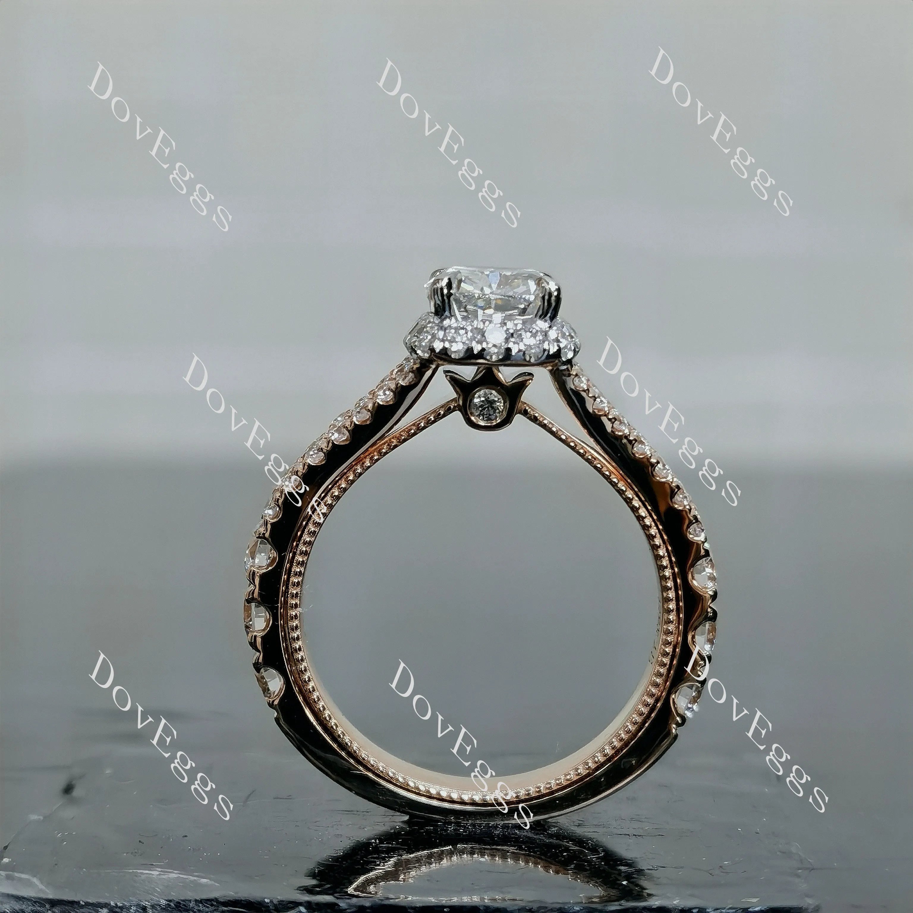 Doveggs Cushion Halo Split Shanks Lab Grown Diamond Engagement Ring