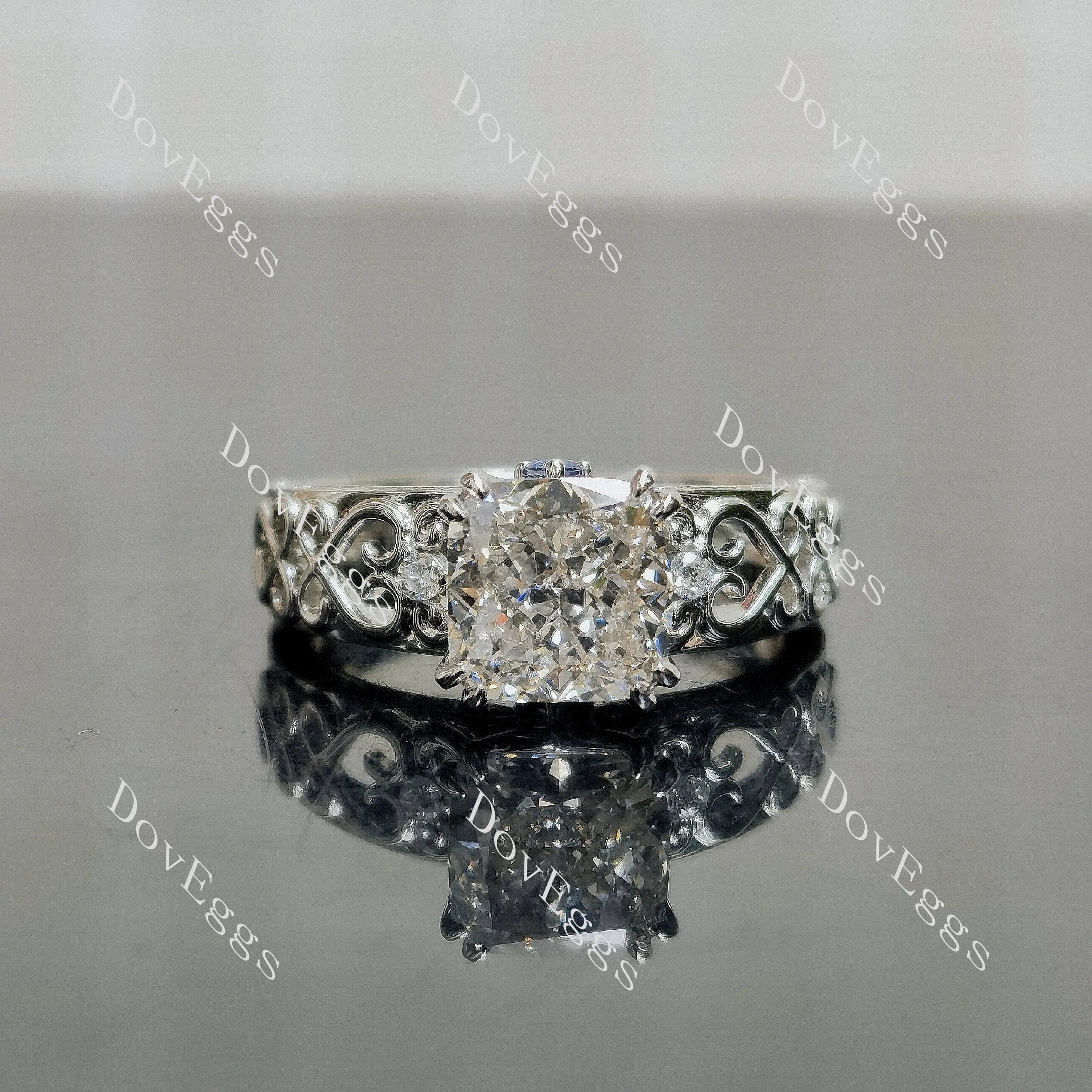 Doveggs Cushion Pave Art Deco Lab Grown Diamond Engagement Ring