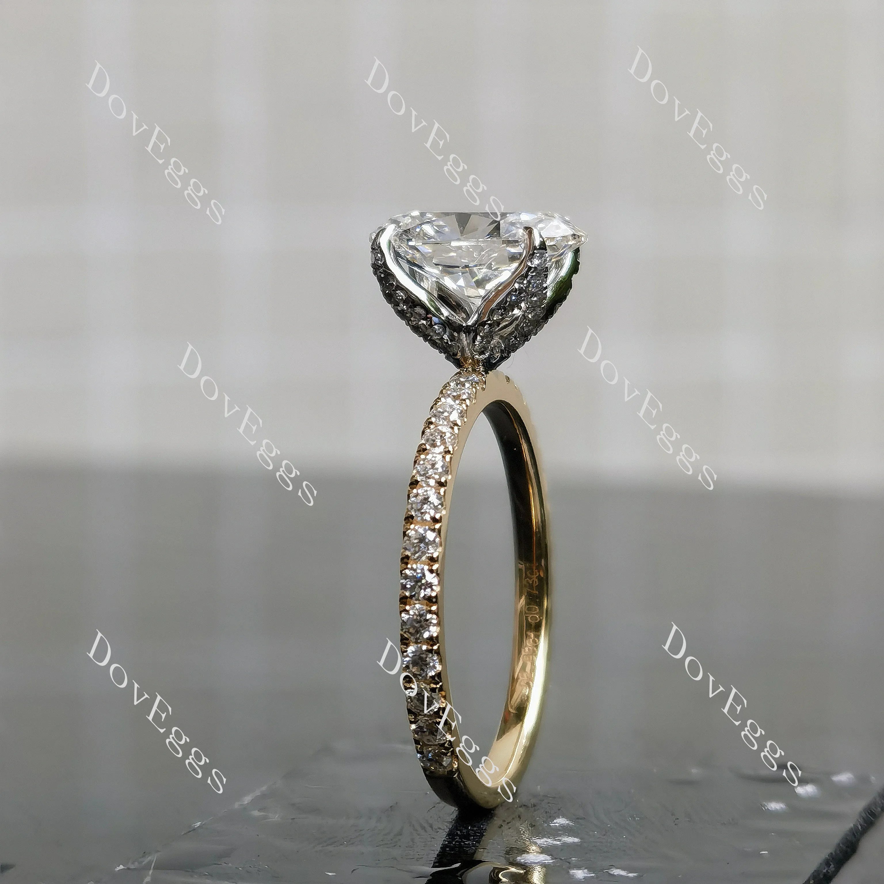 Corona-Oval pave moissanite engagement ring| DovEggs