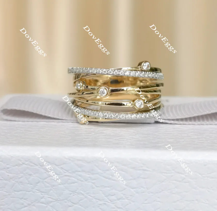 Doveggs round moissanite/lab grown diamond wide wedding band-6.5mm band width