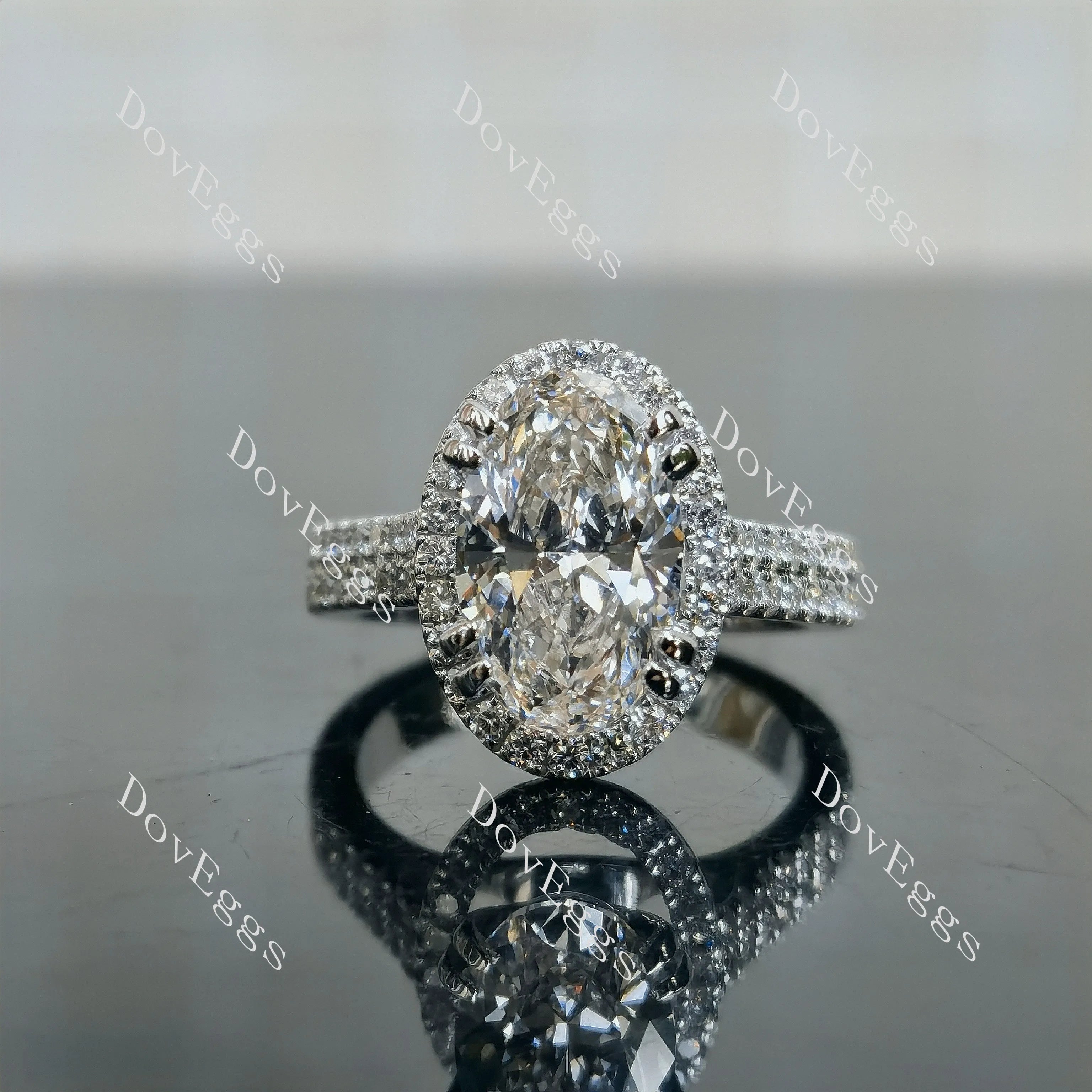 Doveggs Oval Pave Halo Half Eternity Lab Grown Diamond Bridal Set (2 rings)