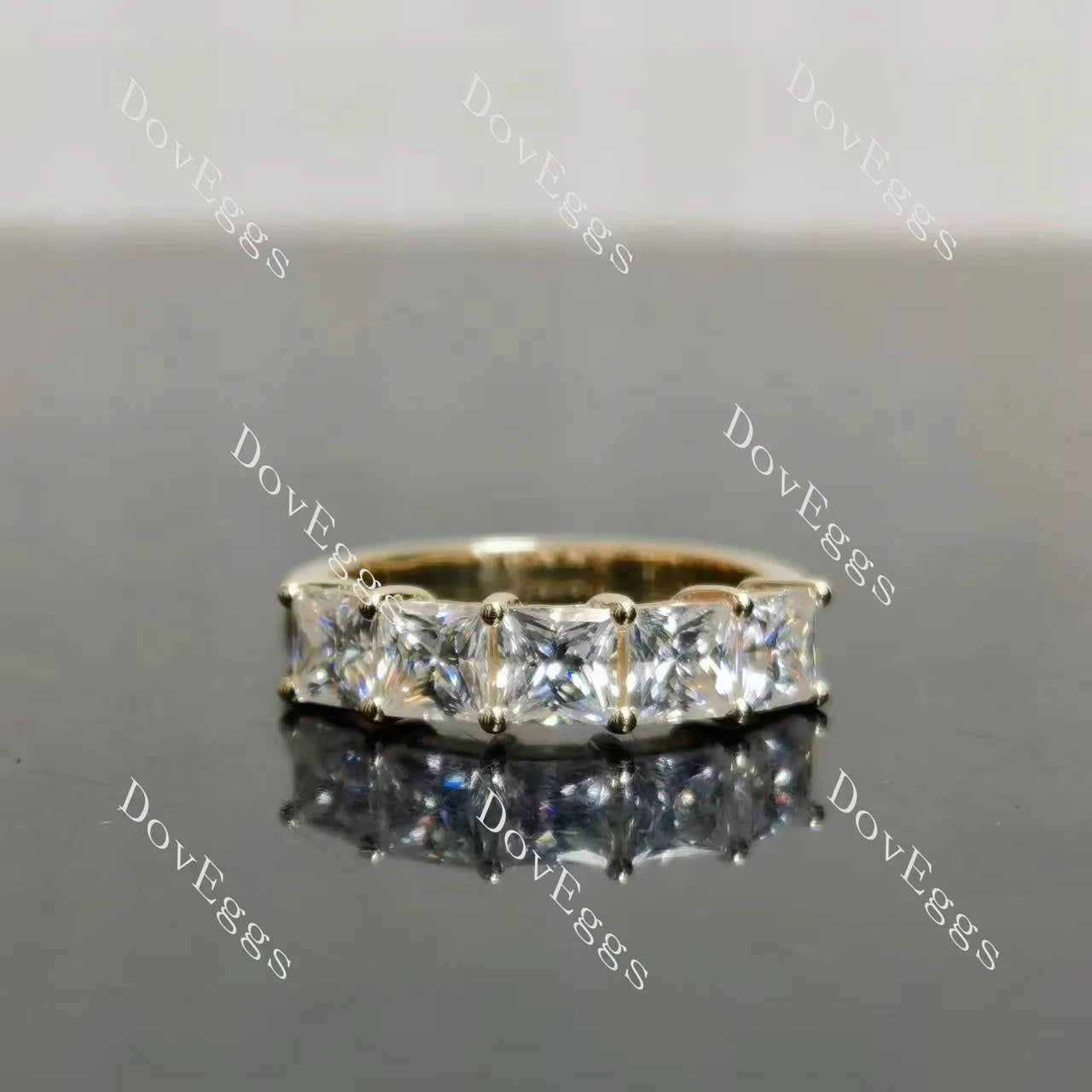 Doveggs five stone princess moissanite /Lab grown diamond wedding band/moissanite ring-2.6mm band width
