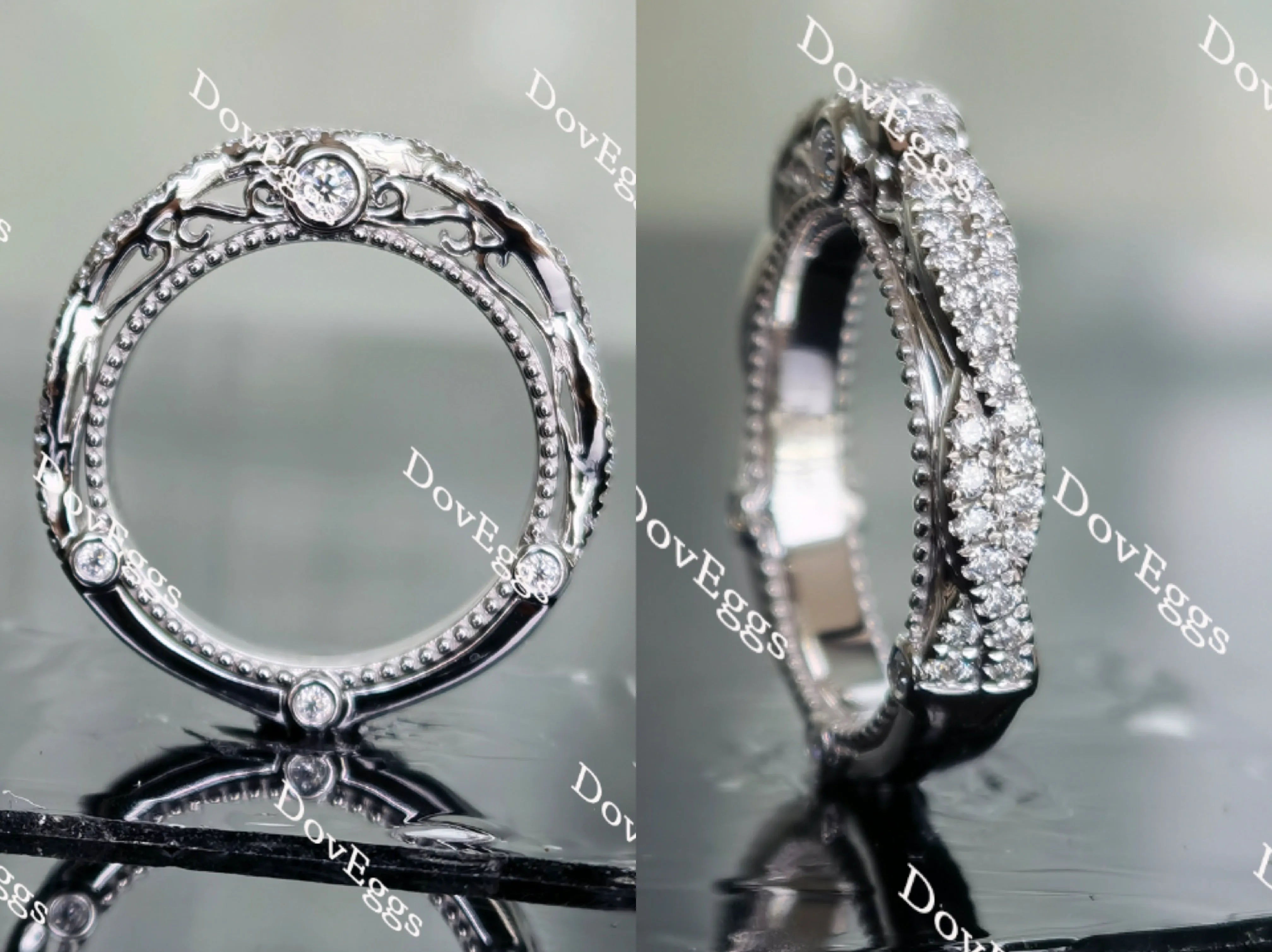 Doveggs round pave moissanite/lab grown diamond wedding band for women (wedding band only)-2.5mm band width