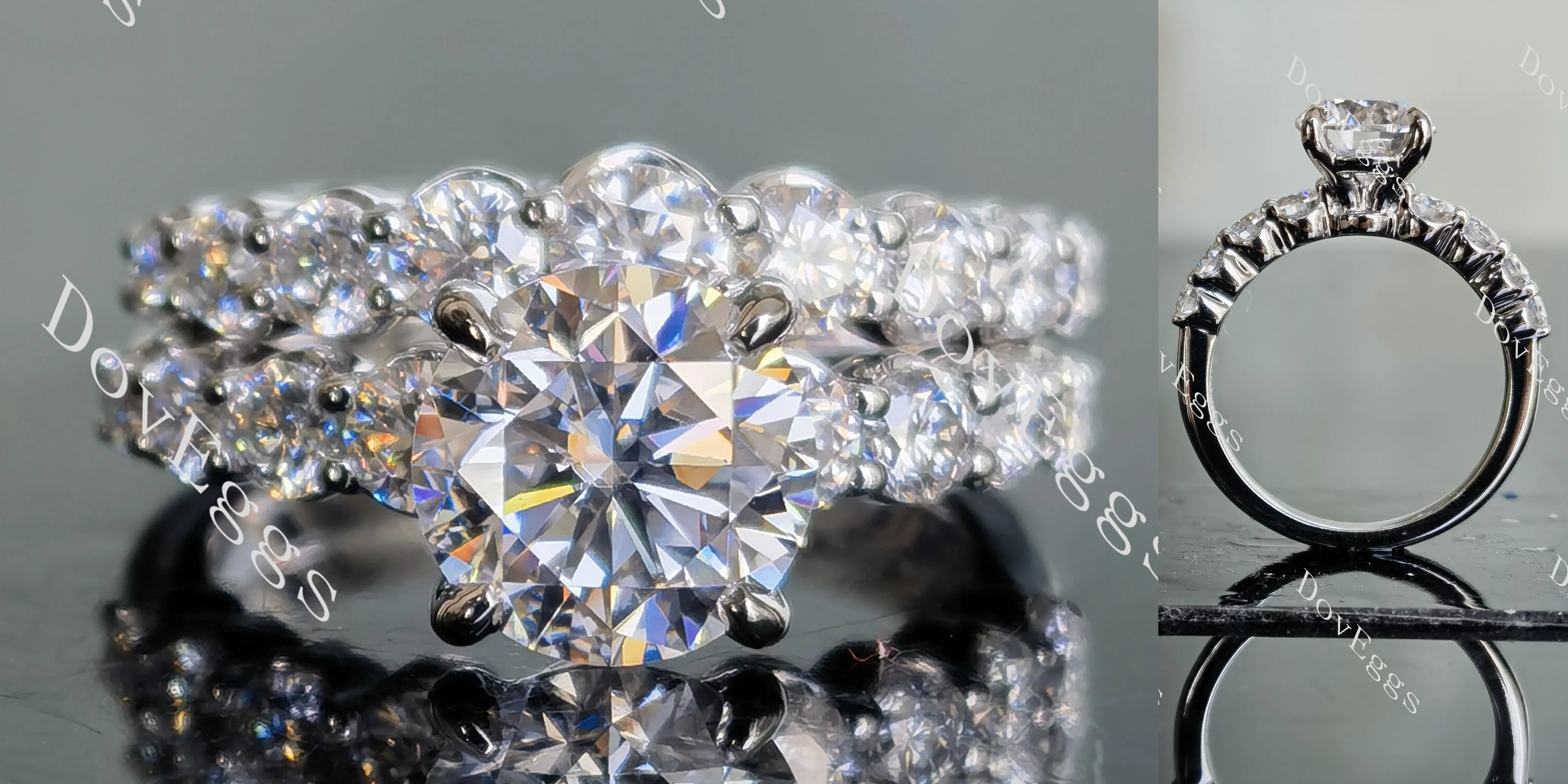Round pave moissanite engagement ring (engagement ring only)| DovEggs