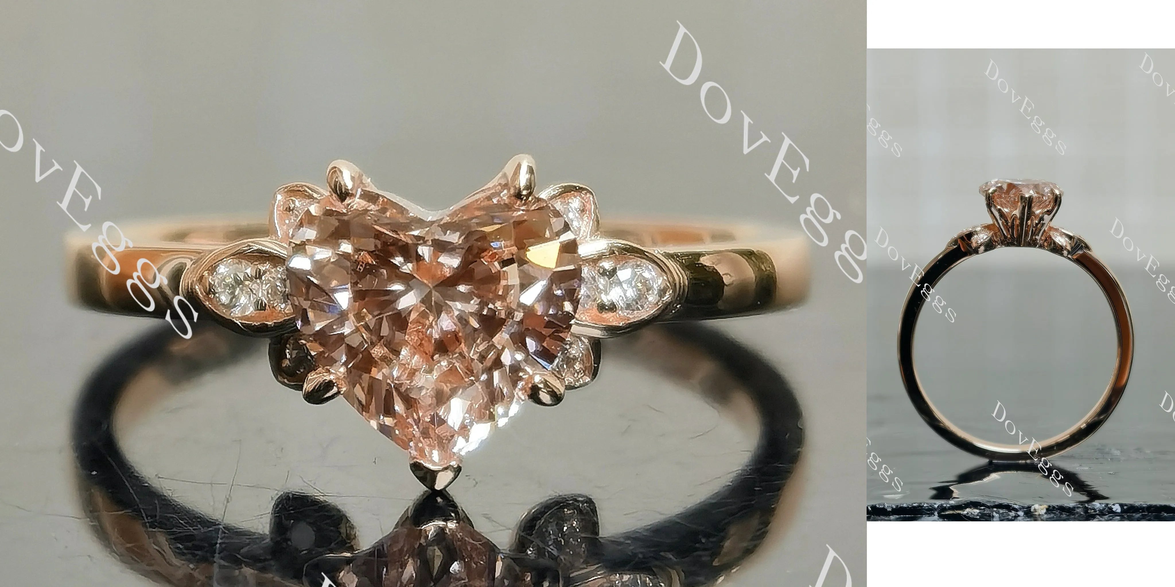 Doveggs Heart Side Stones Fancy Pink Lab Grown Diamond Engagement Ring