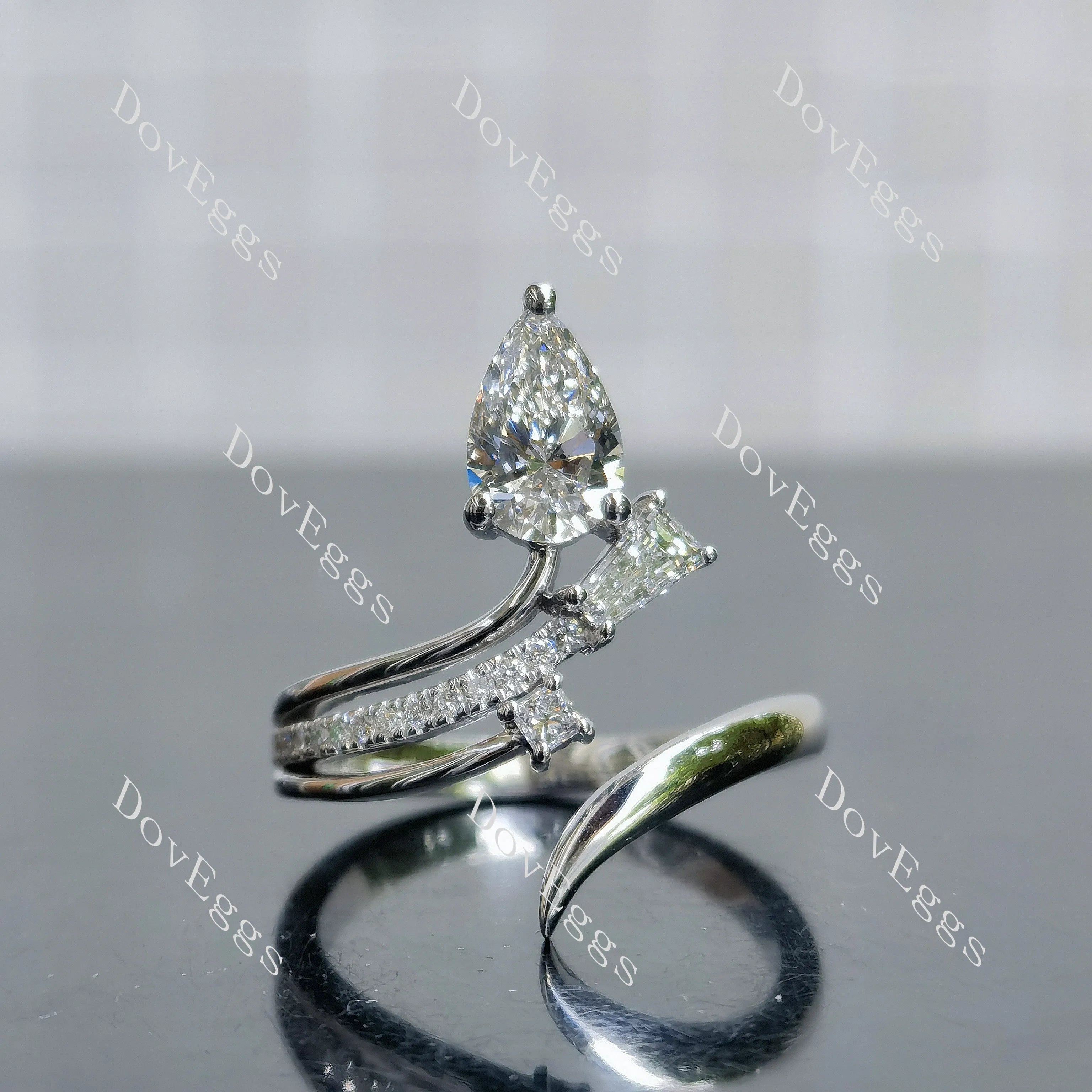 Doveggs Pear Pave Open Ring Lab Grown Diamond Engagement Ring