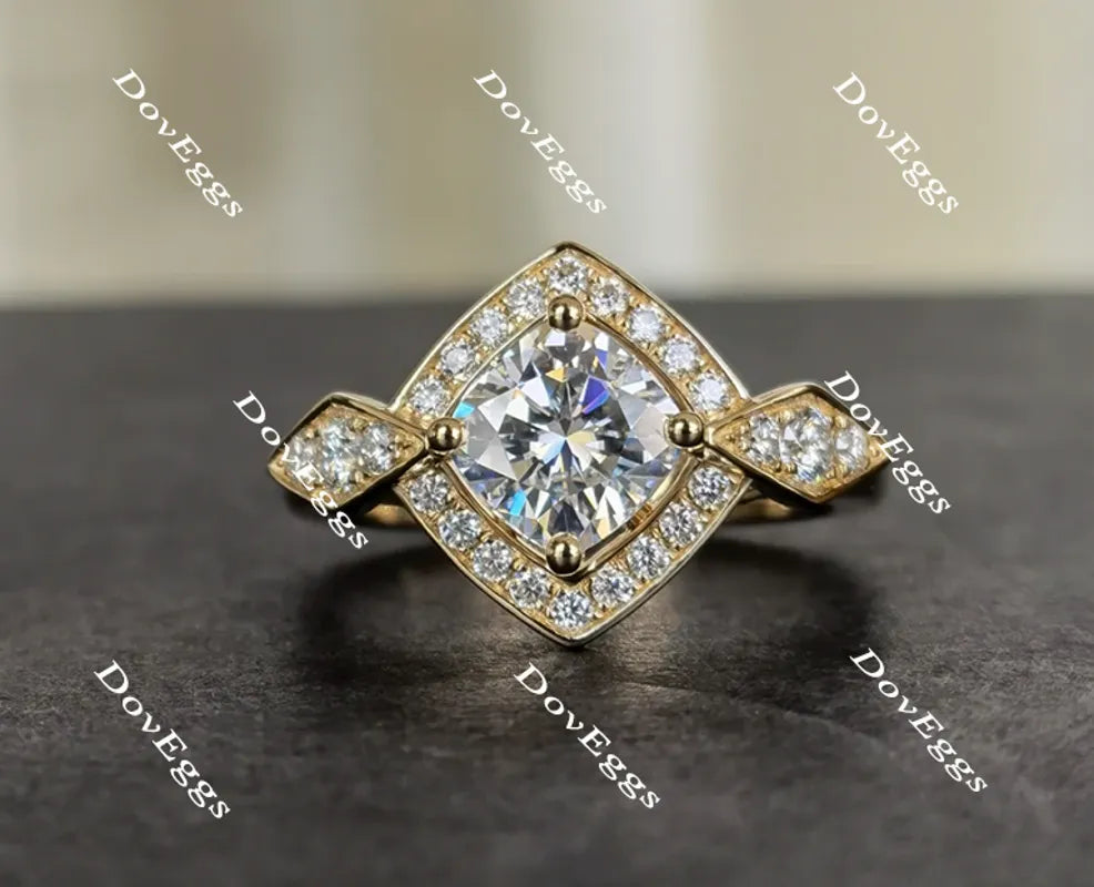 Doveggs cushion art deco halo moissanite engagement ring