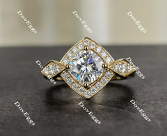 Doveggs cushion art deco halo moissanite engagement ring