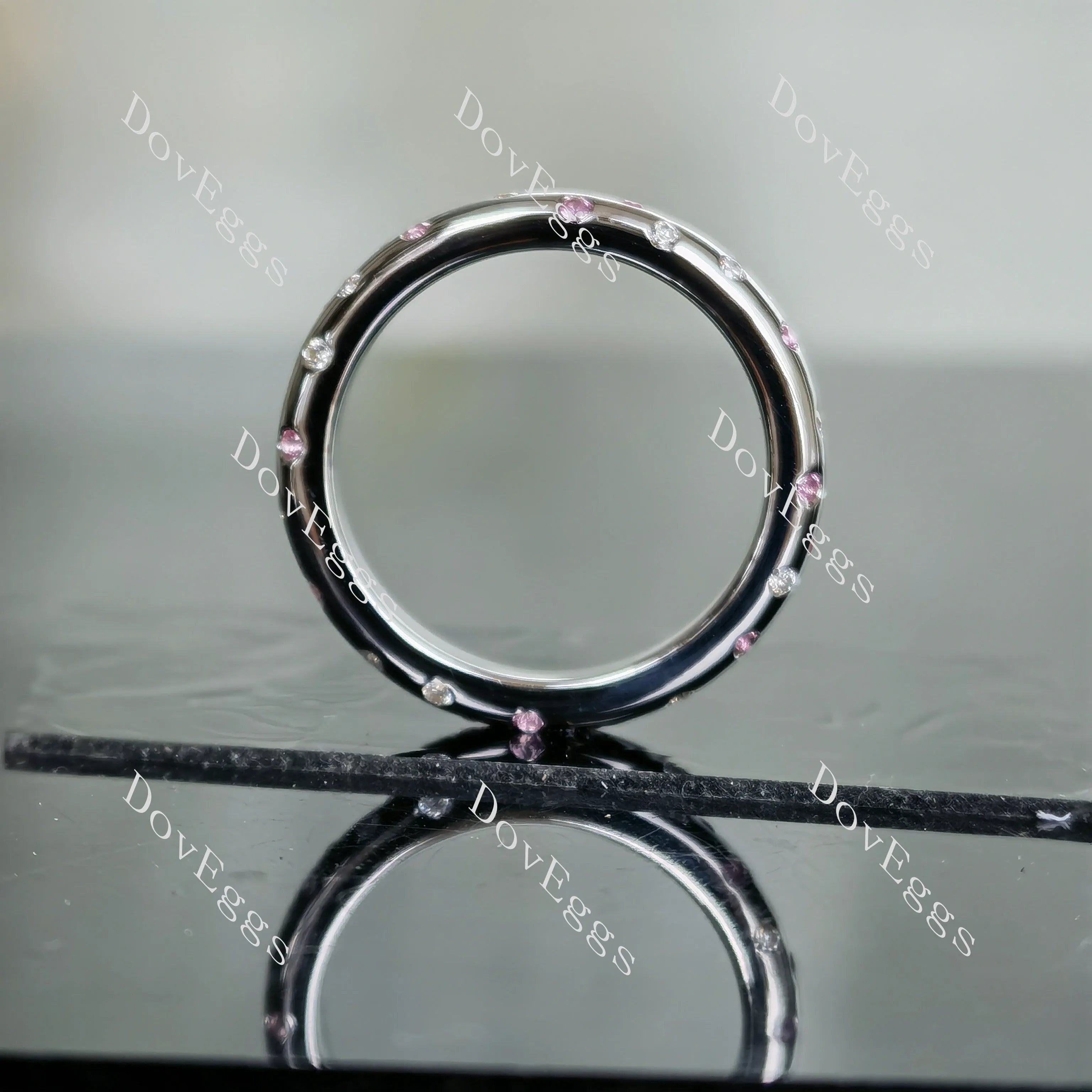 Doveggs round moissanite/lab grown diamond & colored gem wedding band-3.0mm band width