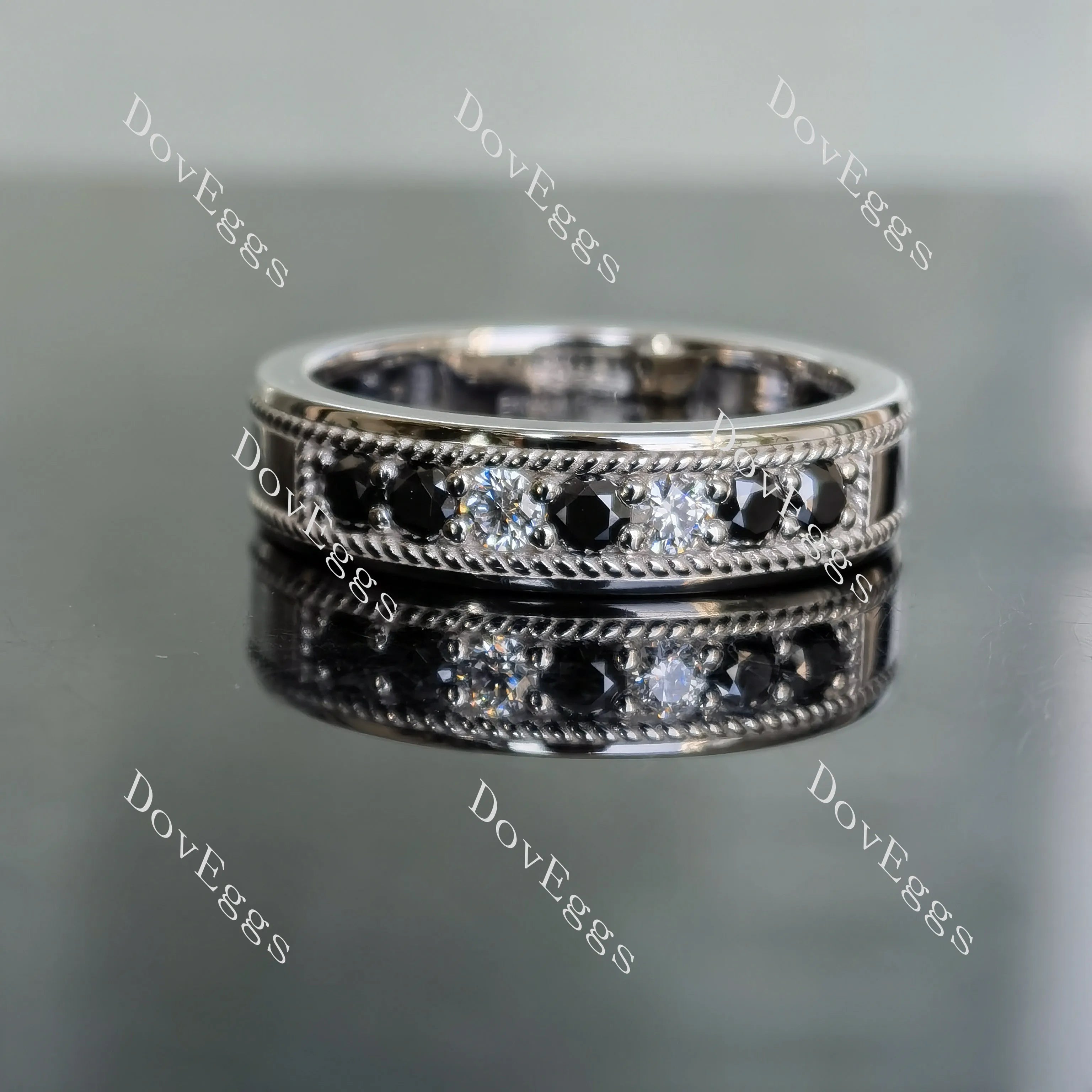 Doveggs round pave moissanite&colored gem wedding band-6mm band width