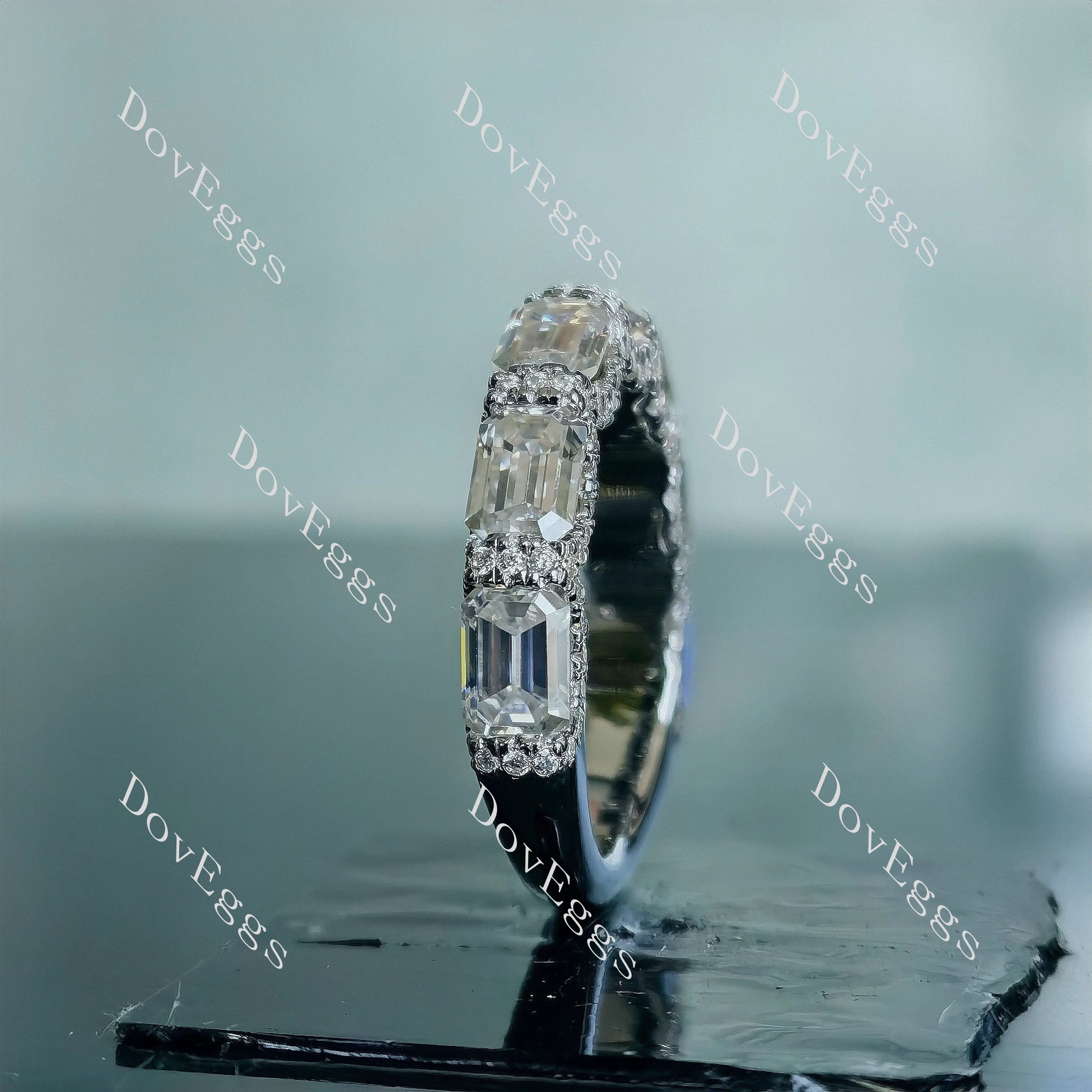 Doveggs emerald art deco pave moissanite/Lab grown diamond wedding band-2.5mm band width