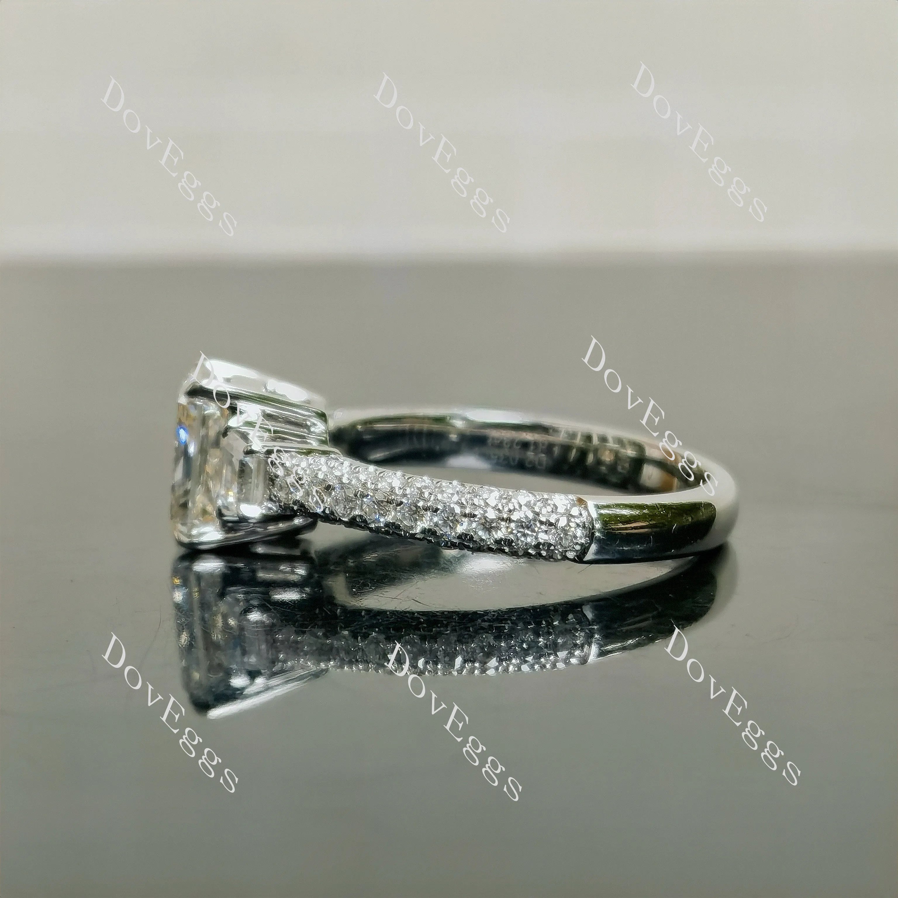 Doveggs Radiant Pave Side Stones Half Eternity Lab Grown Diamond Engagement Ring
