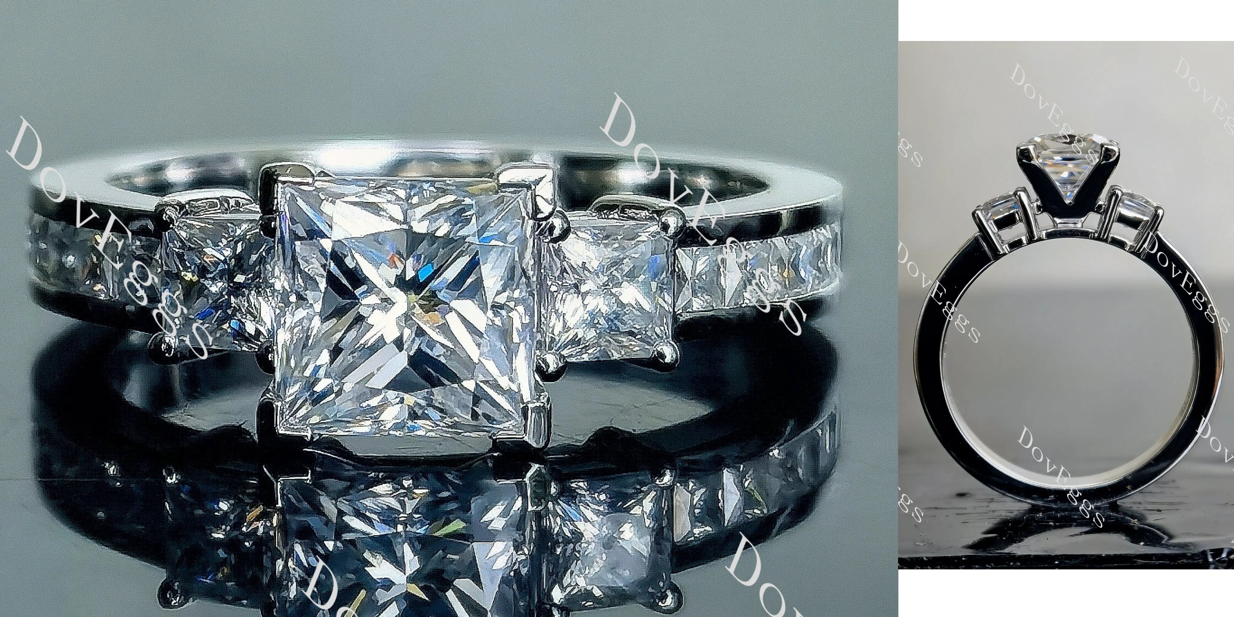 Doveggs princess three-stone channel set moissanite engagement ring