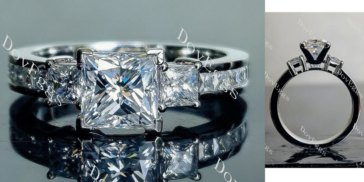 Doveggs princess three-stone channel set moissanite engagement ring