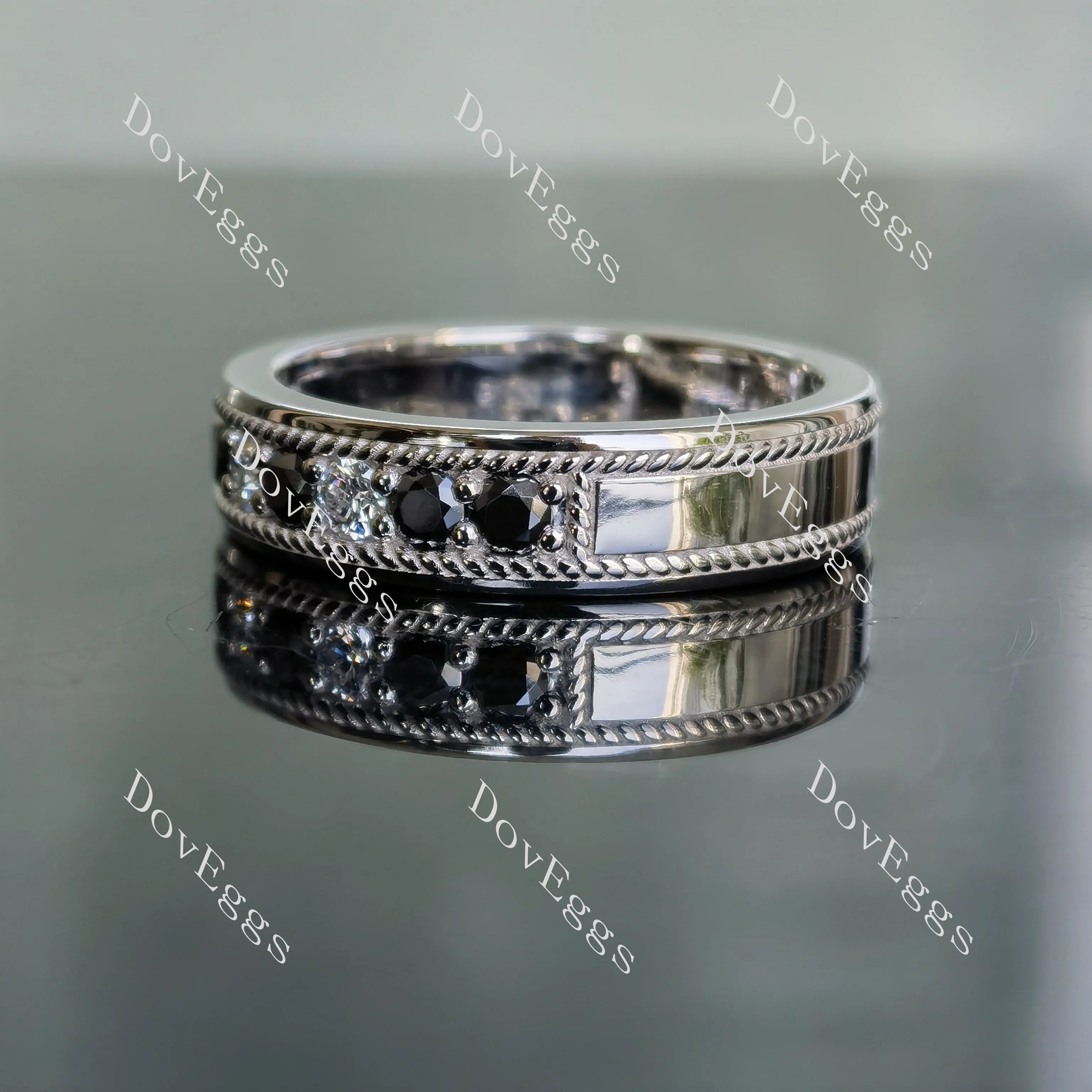 Doveggs round pave moissanite&colored gem wedding band-6mm band width