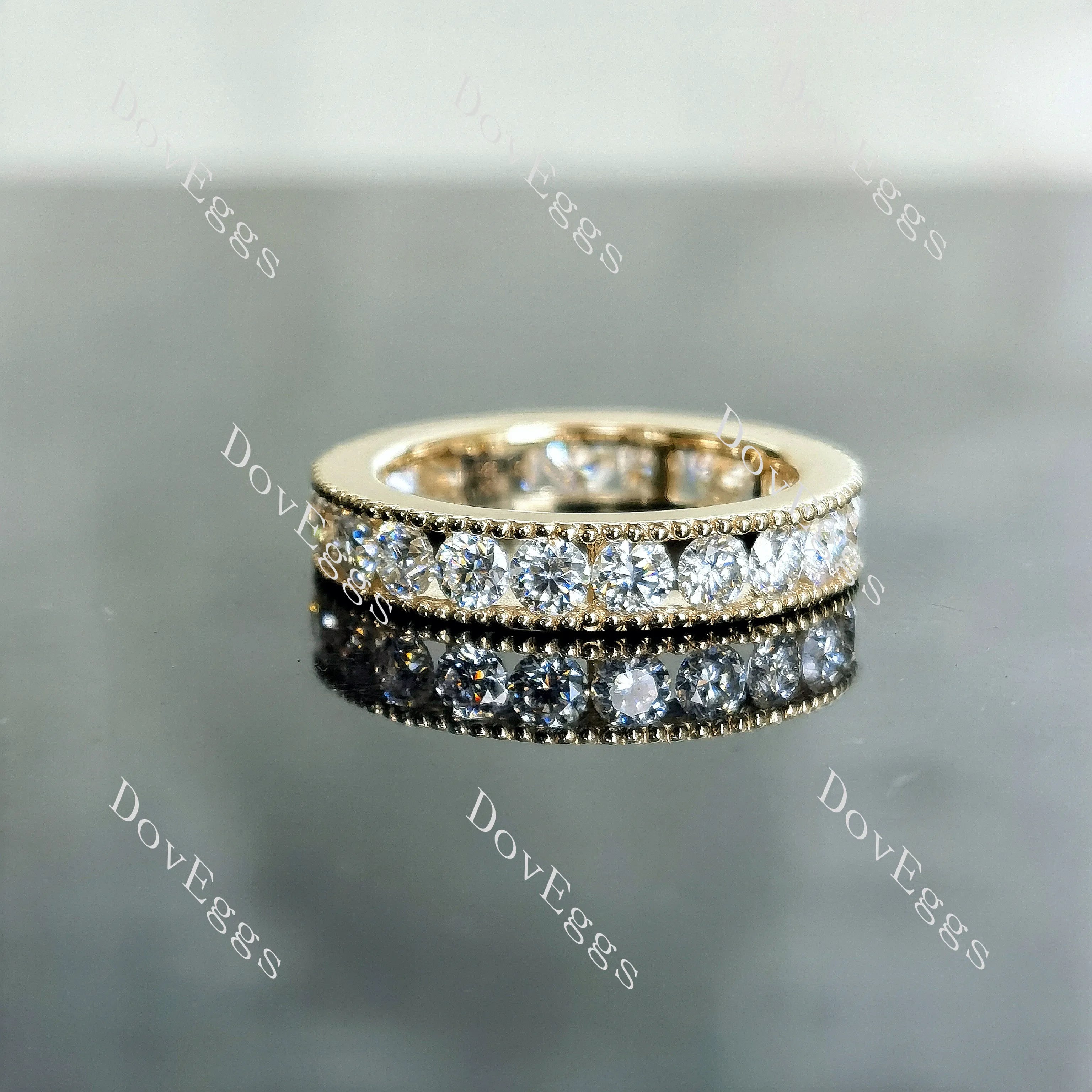 Doveggs round eternity channel set moissanite/lab grown diamond wedding band-4.0mm band width