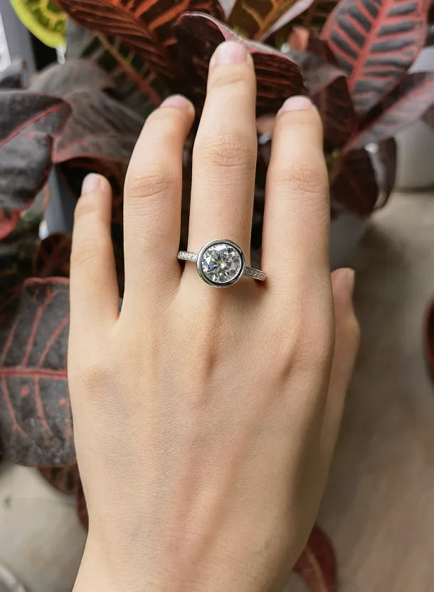 Doveggs round half eternity pave moissanite engagement ring
