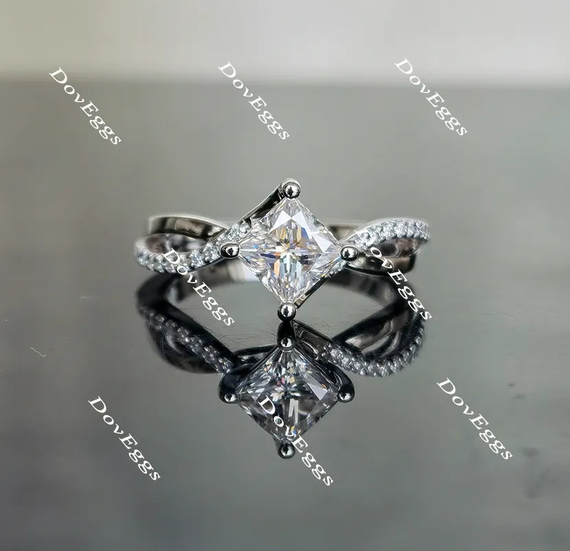 Doveggs princess curved pave moissanite engagement ring