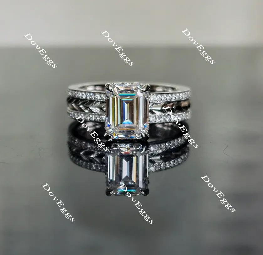 Doveggs full eternity pave emerald moissanite engagement ring
