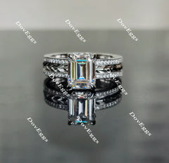 Doveggs full eternity pave emerald moissanite engagement ring