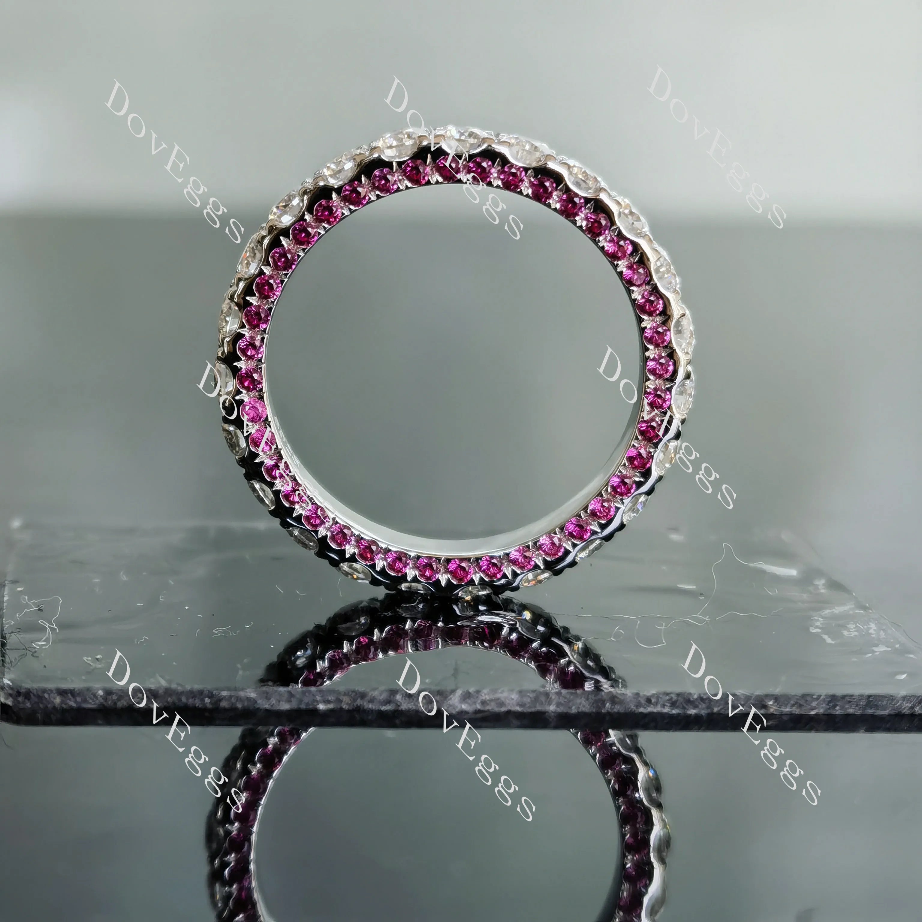 Doveggs round full eternity moissanite/lab grown diamond & colored gem wedding band-3.0mm band width