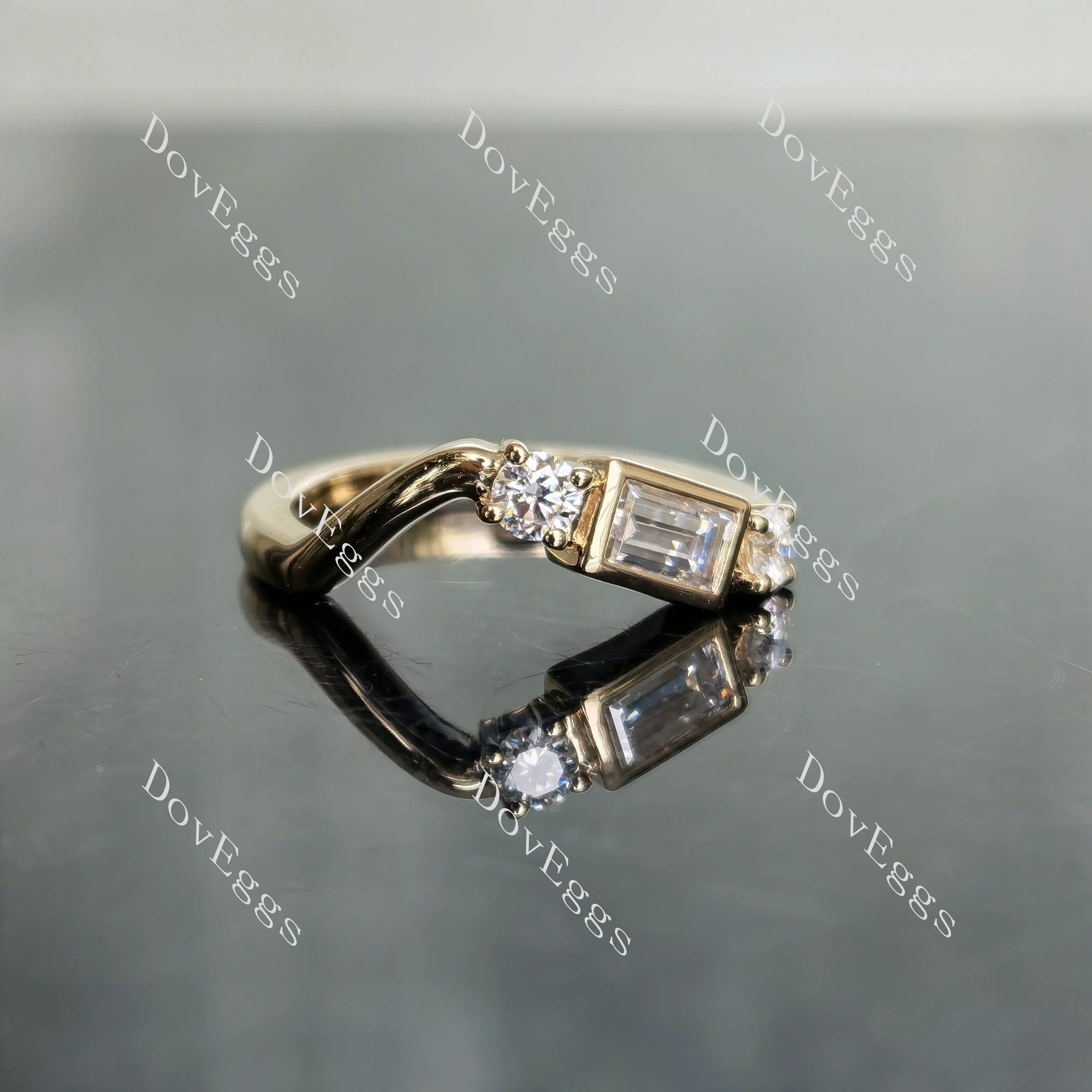 Doveggs emerald round moissanite /Lab grown diamond wedding band-1.9mm band width