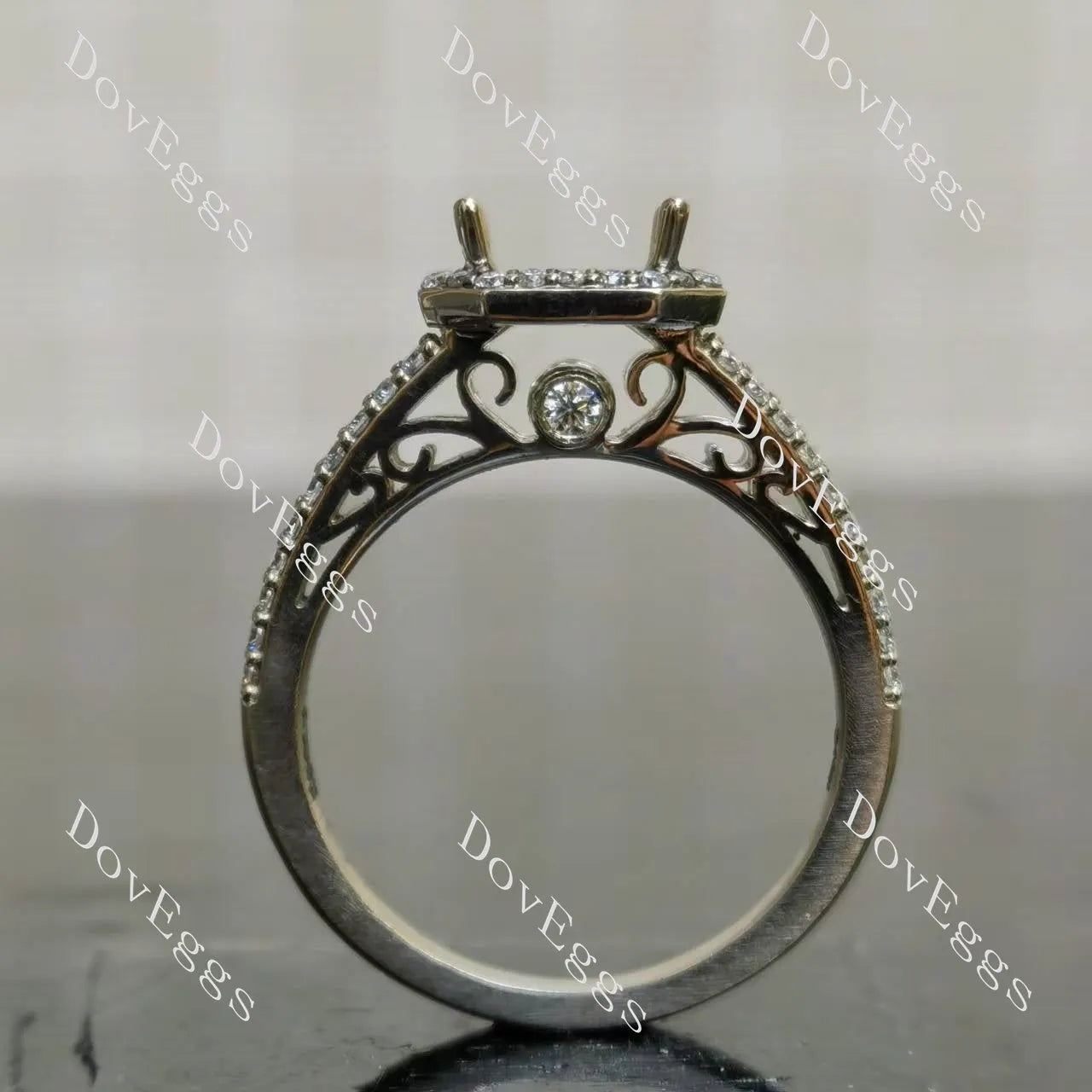 DovEggs split shank halo pave engagement ring only semi-mount only(Exclusively to DovEggs Stones)