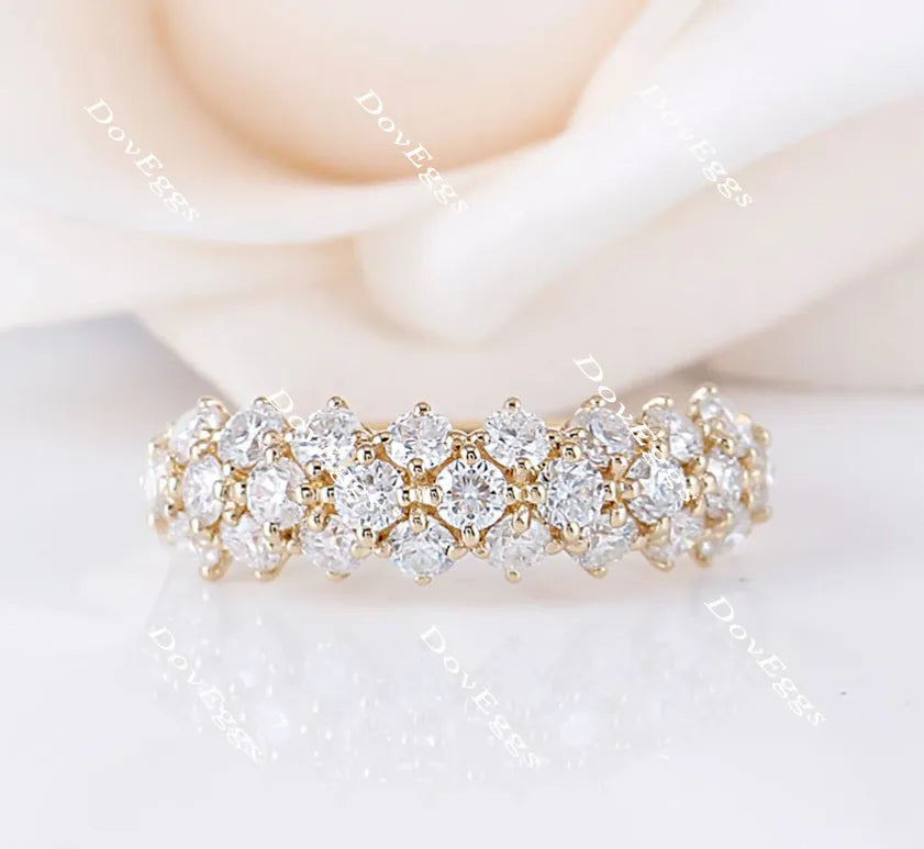 Doveggs Three row pave moissanite/lab grown diamond wedding band-2.4mm band width
