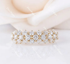 Doveggs Three row pave moissanite/lab grown diamond wedding band-2.4mm band width