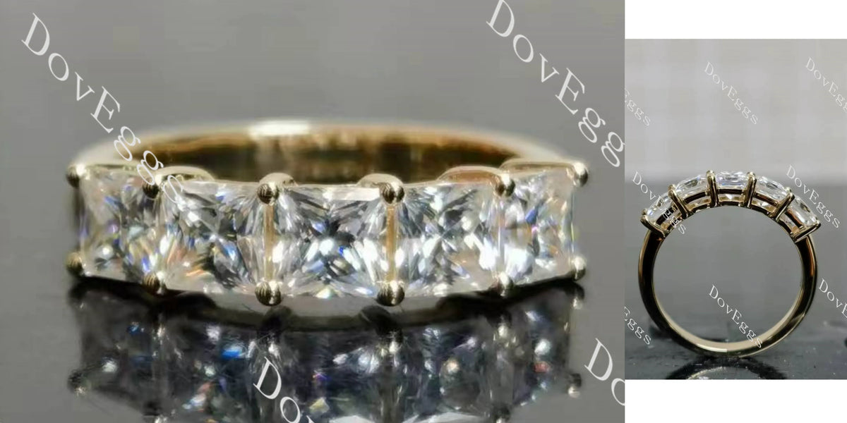 Doveggs five stone princess moissanite /Lab grown diamond wedding band/moissanite ring-2.6mm band width