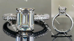 Doveggs paved emerald moissanite engagement ring