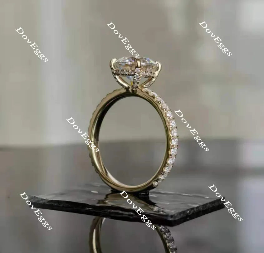 Round paved moissanite engagement ring| DovEggs