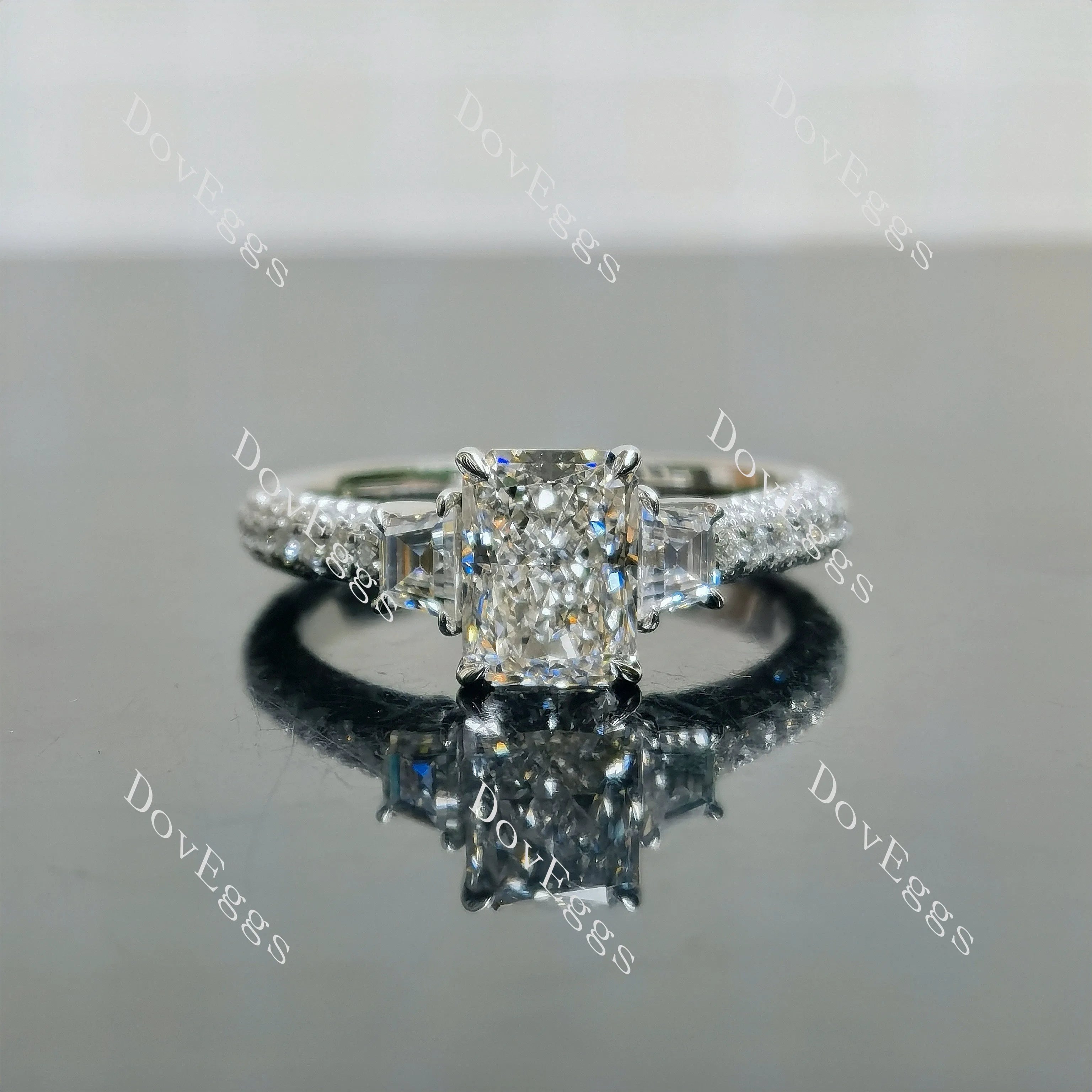 Doveggs Radiant Pave Side Stones Half Eternity Lab Grown Diamond Engagement Ring