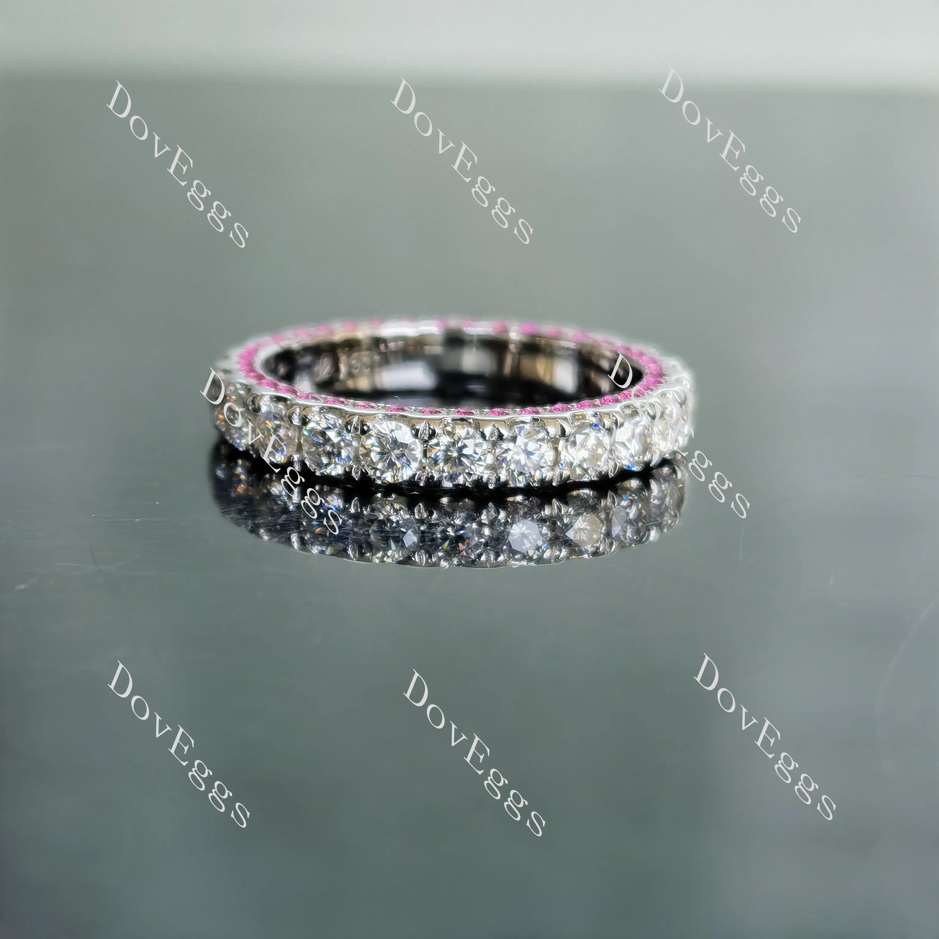 Doveggs round full eternity moissanite/lab grown diamond & colored gem wedding band-3.0mm band width