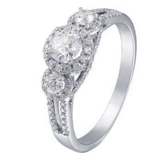 Doveggs round three-stone halo moissanite engagement ring