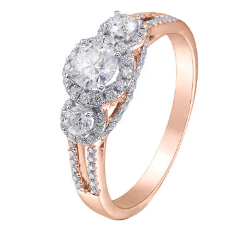 Doveggs round three-stone halo moissanite engagement ring