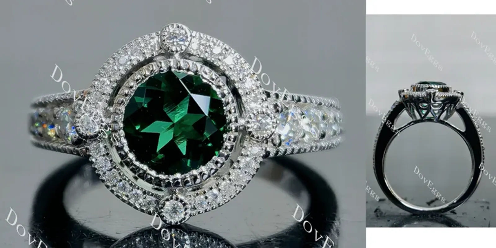 Doveggs art deco half eternity pave engagement ring semi-mount only(Exclusively to DovEggs Stones)