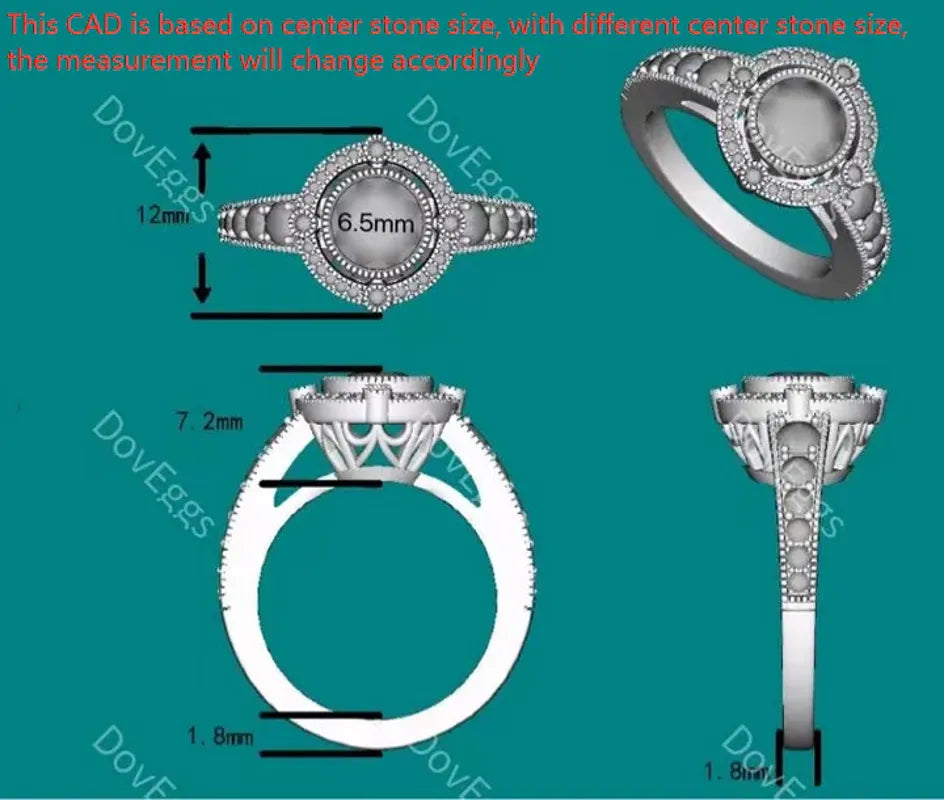 Doveggs art deco half eternity pave engagement ring semi-mount only(Exclusively to DovEggs Stones)