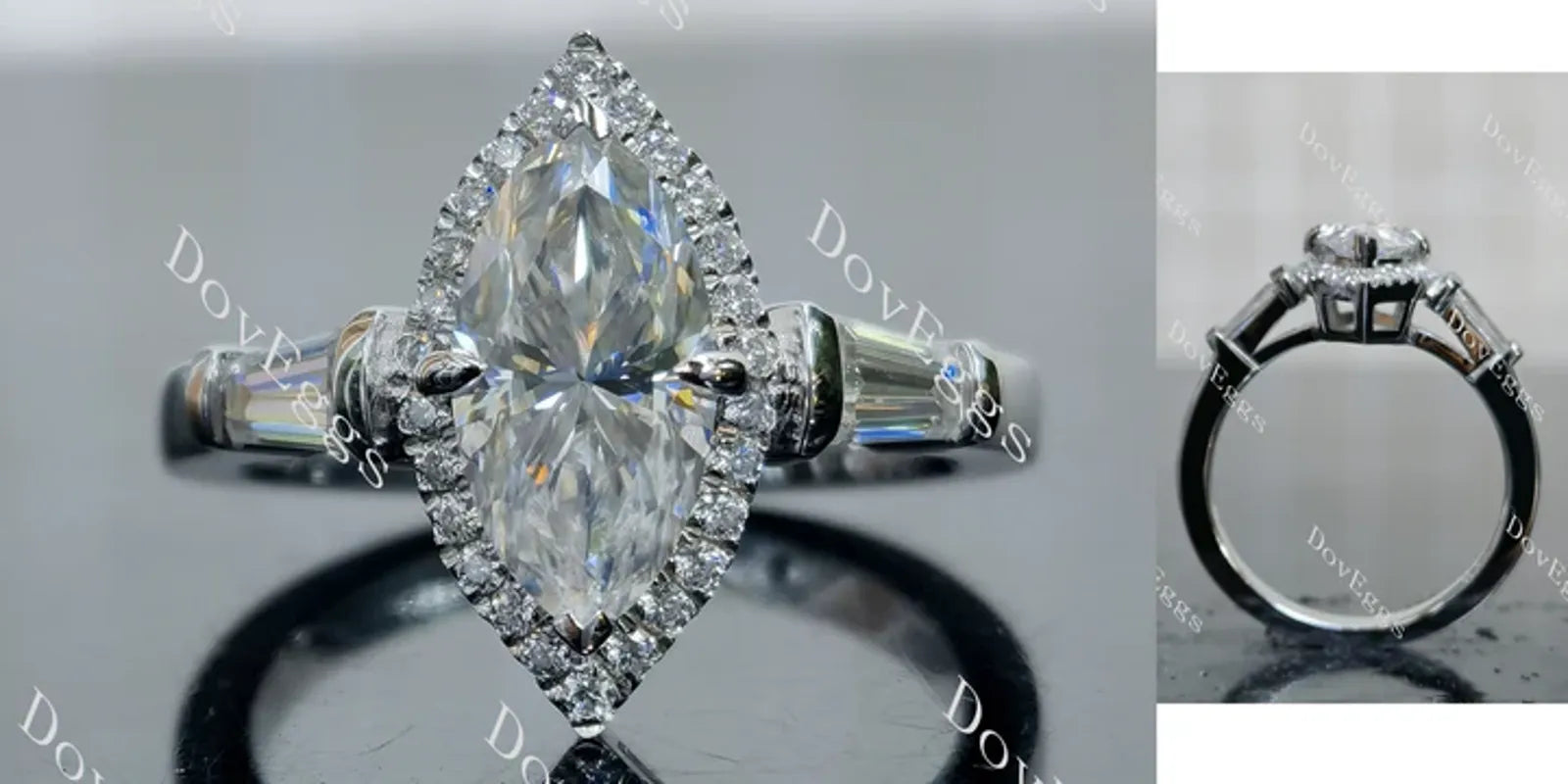 Doveggs halo side stones engagement ring semi-mount only(Exclusively to DovEggs Stones)