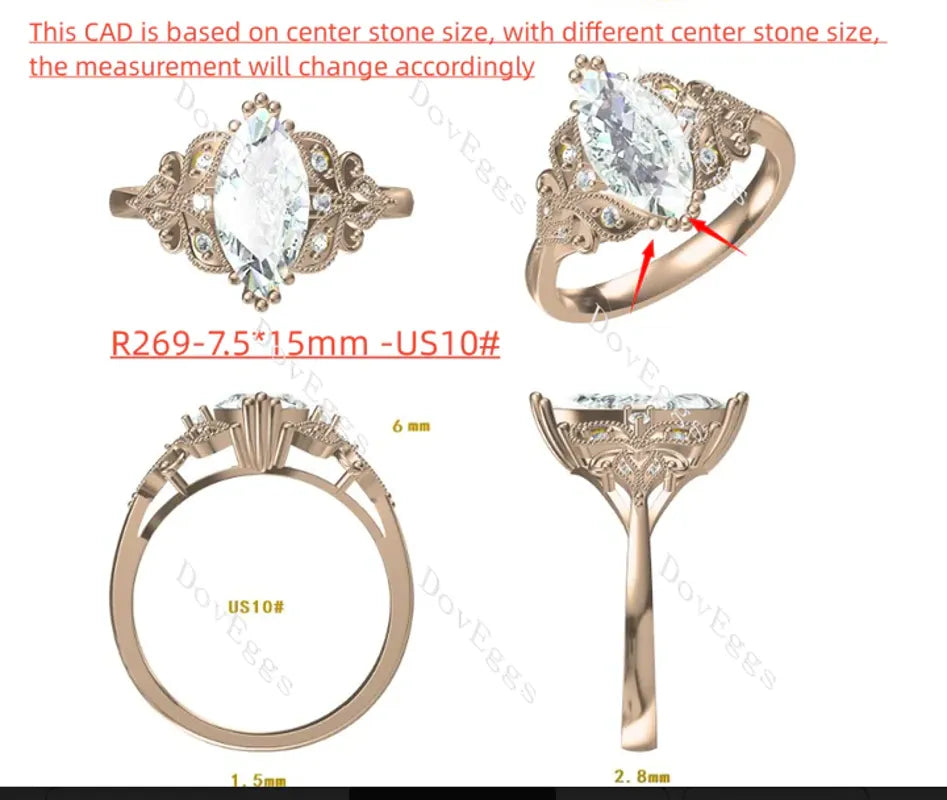 Doveggs vintage engagement ring semi-mount only(Exclusively to DovEggs Stones)