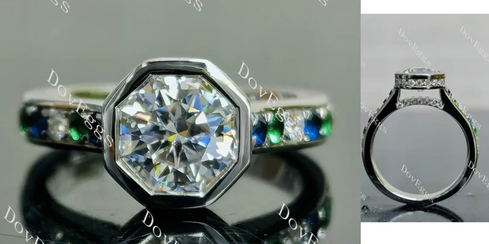 Doveggs bezel pave engagement ring semi-mount only(Exclusively to DovEggs Stones)