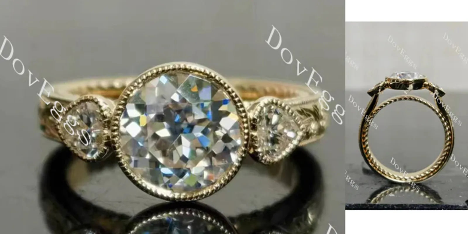 Tin's'Ohana bezel three stones engagement ring only semi-mount only(Exclusively to DovEggs Stones)