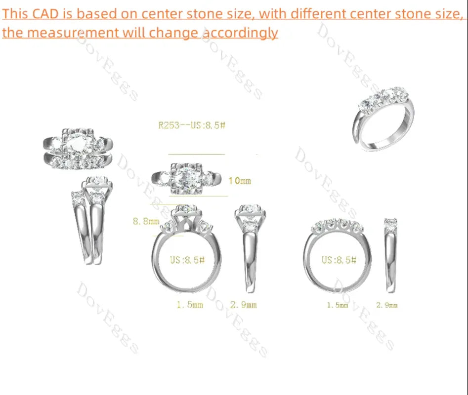 Doveggs three stones engagement ring only semi-mount only(Exclusively to DovEggs Stones)